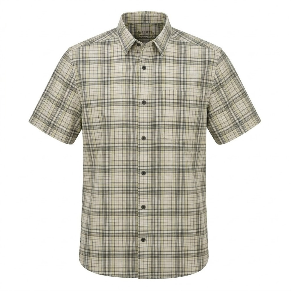 NWT Beretta Men's  Hovis Flex Plaid S/S Button-Up Shirt Ivory Ebony Multicolor M